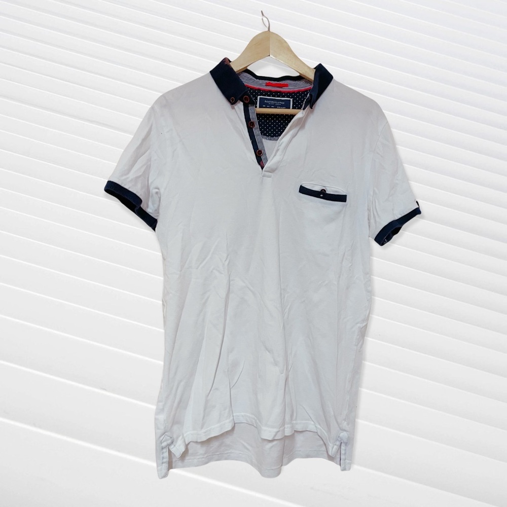 Denim and flower ricky singh white polo small